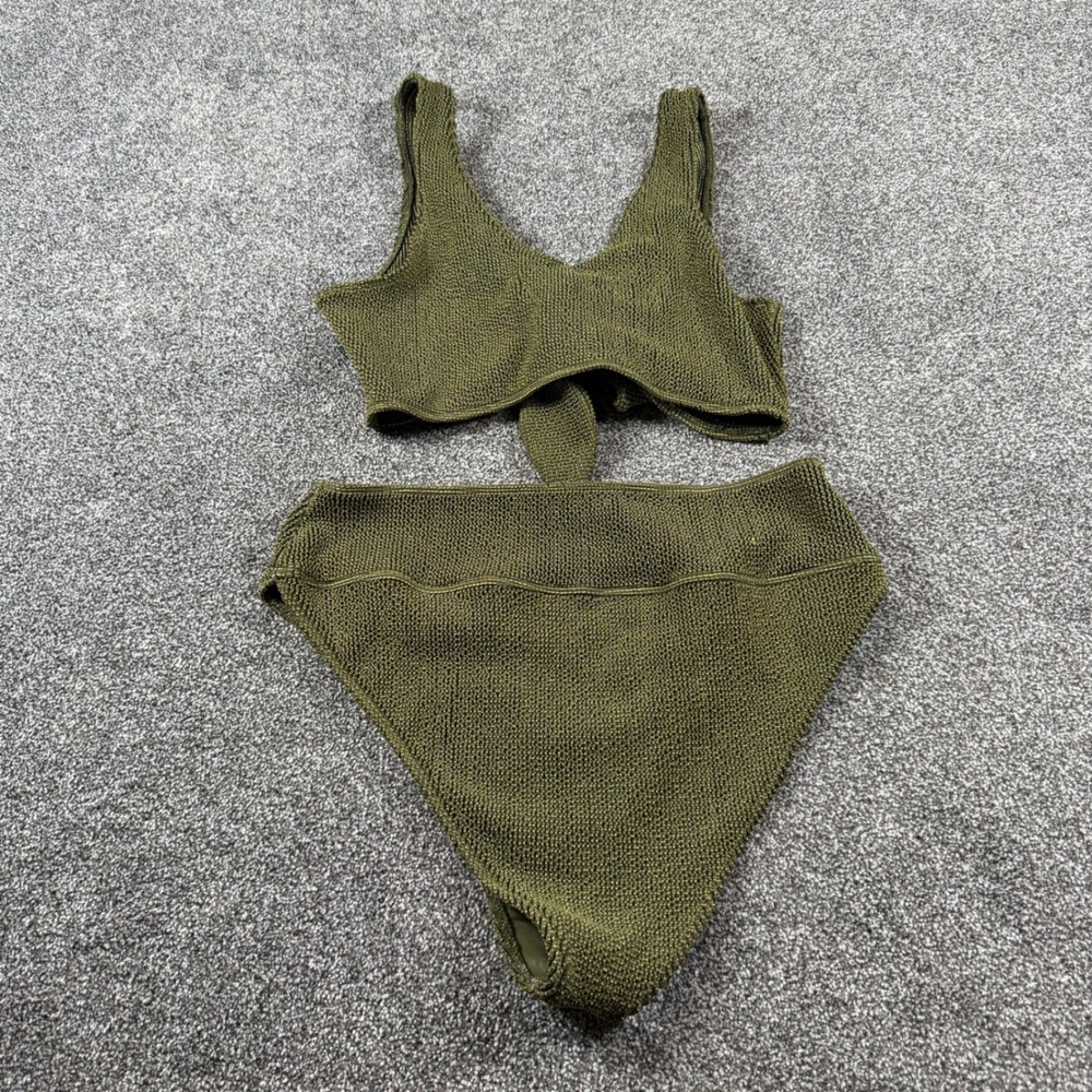 Beach Riot Free People Bikini Set XL Olive Green Metallic Tie Front High Waist - Picture 11 of 12